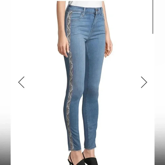 J Brand | Maria High-Rise Skinny Jeans with Snake-Print Panels - Picture 2 of 13